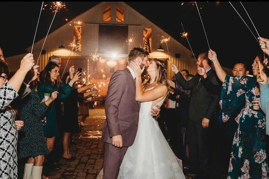 sparklers on the patio at wedding send off